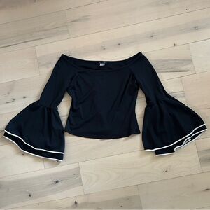 Venus Black Bell Sleeve Top Off shoulder Boho Size M